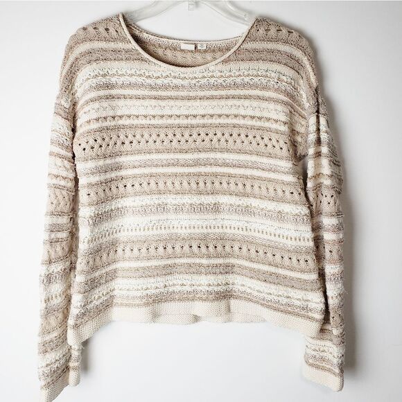 Anthropologie Little Yellow Bird Metallic Striped Knit Sweater - Picture 1 of 8